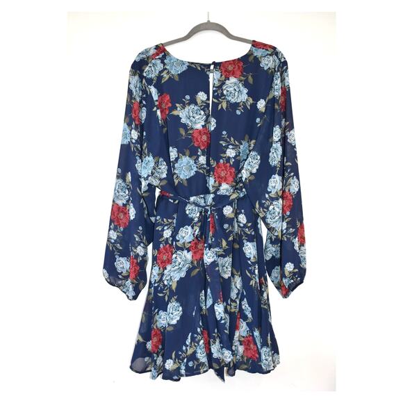 Torrid Floral Dress Fairycore Size 4 4X Wrap Tie Sheer Blue Navy Whimsical - Picture 9 of 13